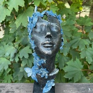 Abstract Surreal Female Face Mask Butterflies Sculpture Dali